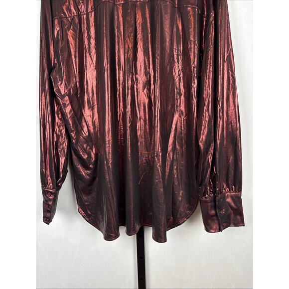 NEW Anthropologie Shine Button Down Shirt Womens XL Dark Red Long Sleeve Relaxed - Picture 9 of 11